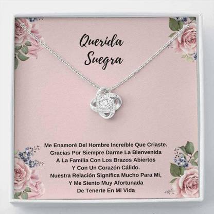 Rakva Gift Regalo Para La Suegra, Collar De Nudo, Joya Con Mensaje En Tarjeta Rhodium Zircon Sterling Silver Pendant Set