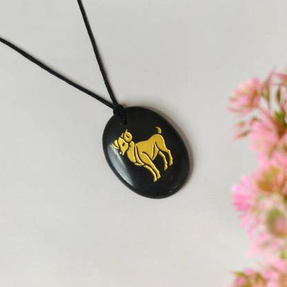 CRYSTU Natural Black Agate Aries (Mesh Rashi) Zodiac Symbol Pendant Crystal Crystal, Stone Pendant