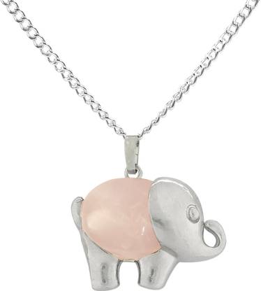 CRYSTU Natural Rose Quartz Elephant Shape Pendant Locket with Metal Chain for Unisex Quartz, Agate Crystal Pendant