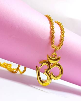VRIDAANN Shiv ji Gold Om Pendant Om Bhole Name Locket With Golden Chain Gold-plated Brass Locket Set