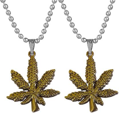Adhvik Pack Of 2 Gold Bob Marley Weed Marijua Bhaang Ka Patta/Leaf Hemp Locket Pendant Stainless Steel Pendant Set
