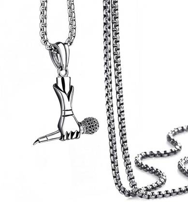 M Men Style Gothic Rock Music Musical Singer Microphone Voice Tube Pendant Necklace Sterling Silver Zinc, Metal Pendant