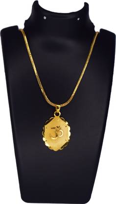 Ansh Enterpris Gold Om Chain with Pendant Locket Brass Pearl Brass Pendant