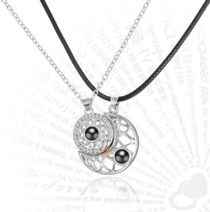 Vembley Sun Moon I Love You In 100 Languages Matching Magnetic Couple Pendant Necklace Silver Stainless Steel Pendant