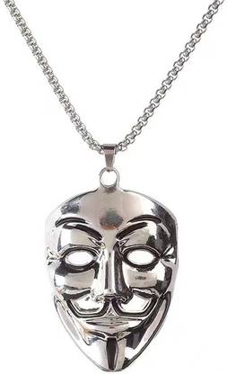 RVM Jewels V For Vendetta Anonymous Mask Hacker Gamer Pendant Long Silver Necklace Boys Men Silver Alloy Pendant
