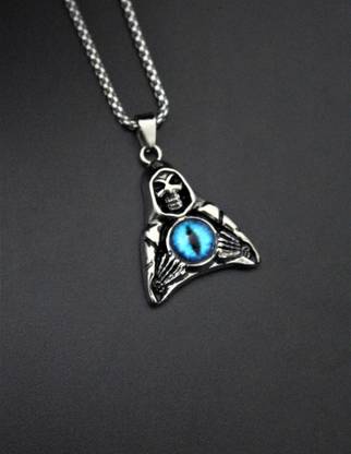 Love And Promise Eye Of Sauron Skeleton Skull Halloween Evil Eye Pendant Silver Stainless Steel Locket Set