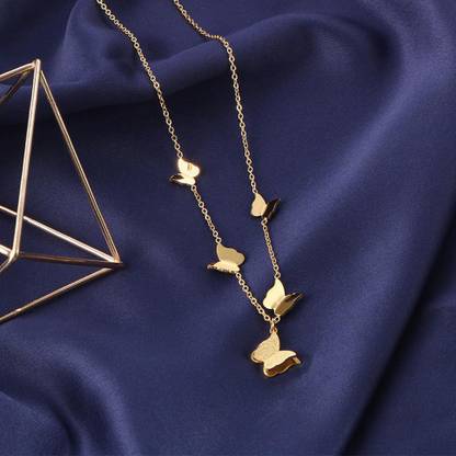 MYKI Pretty long Butterfly Necklace For Women & Girls Gold-plated Swarovski Crystal Stainless Steel Pendant