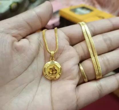 Prasansha Enterprises OM Chain Pendant Set with 1 Gram Polish, 24-Inch Chain Gold-plated Brass Locket Set