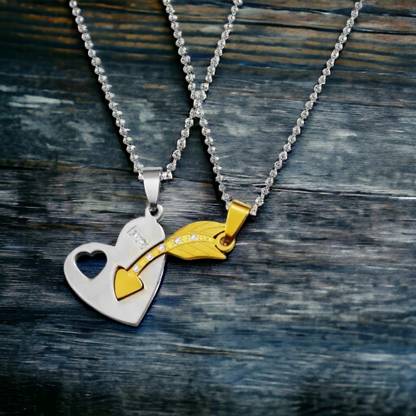 M Men Style Valentines Gift Romantic Couple True Love Locket for Her And His Stainless Steel Pendant Set