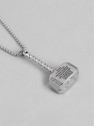 zebisco Men Thor Hammer Shaped Pendant With Chain Silver Stainless Steel Locket Silver Stainless Steel, Steel, Sterling Silver Locket