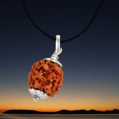 Fine Creation 3 Mukhi Nepali Rudraksha Three Faced Rudraksh Lab Test Certificate Silver Wood Pendant