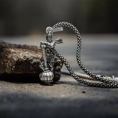 Malas Collection Hanuman ji With Gada Silver Pendant Chain Silver Stainless Steel Pendant Set Silver Stainless Steel, Alloy, Silver Pendant