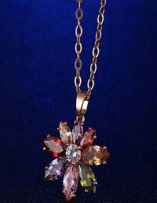YELLOW CHIMES Floral Style Swiss Cubic Zircon Rose Gold Plated Pendant for Women and Girls Cubic Zirconia Alloy Pendant