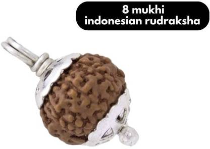 Kuttumb Gems & Jewels 8 Mukhi Rudraksha Eight Faced indonesian Rudraksh Bead Original and Certified Silver Brass Locket Set