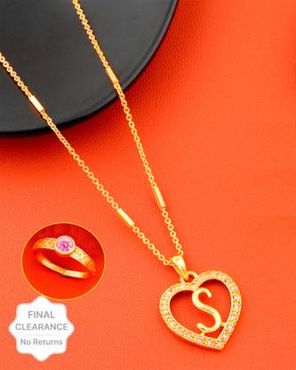 Jewel WORLD S name letter Diamond Pendant locket chain with letter ring for girls & women Gold-plated Beads Alloy Pendant