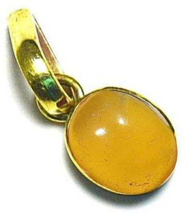 Gemzonite Yellow Sulemani Hakik / Agate Certified Precious Stone Pendant For Men & Women Gold-plated Brass Pendant