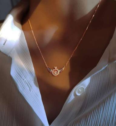 Vipunj Vedansh Enterprises Stylish Rose Gold Plated Angel Wings Pendant Gold-plated, Copper Cubic Zirconia Brass, Copper Pendant