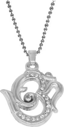 Shiv Jagdamba Cubic Zirconium Lord Shri Chintamani Ganesh Om Locket With Chain Sterling Silver Stainless Steel Pendant Set