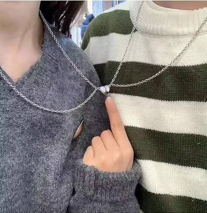 Bigjewel Couples Friend magnetic heart necklace pendant half heart Alloy