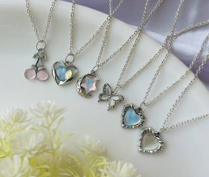Sonisirani Set Of 6 Classy Trendy Aesthetic Silver Charm Pendant Necklace Silver Alloy Pendant