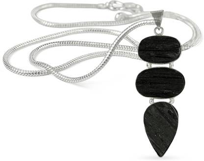 CRYSTU Natural Black Tourmaline 3 Stone Pendant Locket with Metal Chain for Unisex Tourmaline, Agate, Crystal Stone Pendant