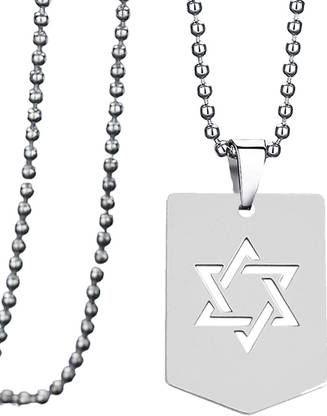 M Men Style Star of David Jewish Symbol Hexagram Geometric Shape Pendant - Sterling Silver Stainless Steel Pendant