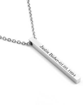Fine Artwork JUSTIN BIEBER Engraved Brass Silver Bar Pendant Handmade with chain For Girls Silver Brass Pendant