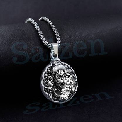 साइज़ेन Hanuman Ji Pendant Locket with chain Silver स्टेनलेस स्टील पेंडेंट