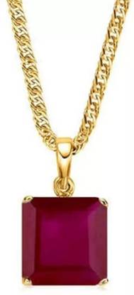 Gemzonite Certified Natural Ruby Pendant/Locket Pukhraj Stone For Men & Women Ruby Brass Locket Set