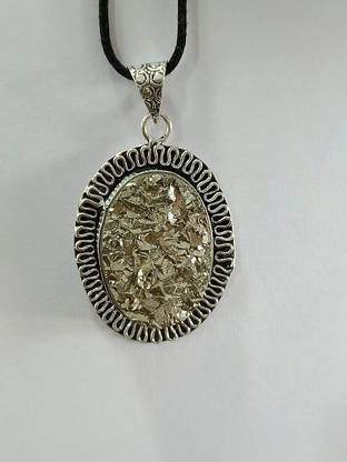 Shivalays Natural GOLDEN Pyrite Pendant with Red Threads With Lab Certificate Crystal Silver Pendant