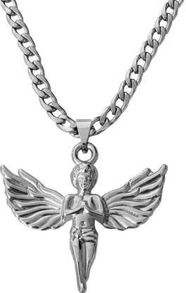 Shiv Jagdamba Biker Jewelry Sterling Silver Guardian Angel Pendant Necklace Sterling Silver Stainless Steel Pendant