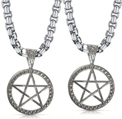 De-Ultimate (Set Of 2) Seal Of Solomon Pentagram Wicca Magical Star Satanism Pendant Locket Stainless Steel Pendant Set