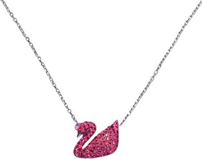 SATLAA Pure 925 Swan Red Diamond Necklace with Chain for Girls and Women Rhodium Cubic Zirconia Sterling Silver Pendant Set
