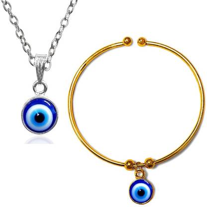 Uniqon Evil Eye Nazar Suraksha Kavach Wrist Band Bangle Kada Bracelet & Locket Pendant Stainless Steel Pendant