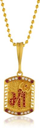 RN Gold Plated CZ Square Shape Hindi Word Maa with Trishul Pendant Locket Gold-plated Cubic Zirconia Brass Pendant