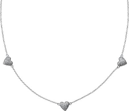 SATLAA Triple Heart Pure 925 Necklace with Pave Crystal Accents Rhodium Cubic Zirconia Sterling Silver Pendant Set