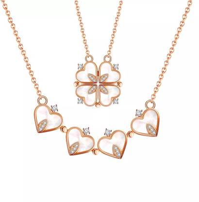 Ivor Jewels Multi-Way Magnetic Clover Heart Necklace For Women & Girls | Versatile & Stylish Brass