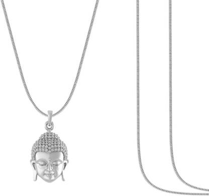 Akshat Sapphire Gautam Buddha Silver Chain Pendant (92.5% purity) for Kids (Snake Chains:15 In) Sterling Silver Pendant