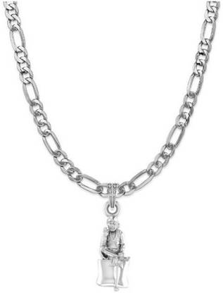 Akshat Sapphire 92.5% Pure Sterling Silver God Shree Sai Baba "Figaro" Chain Pendant 22 Inch Sterling Silver Pendant Set