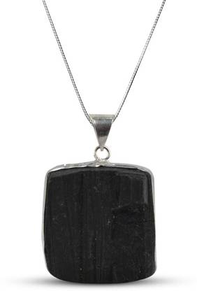 CRYSTU Natural Black Tourmaline Square Shape Pendant Locket with Metal Chain for Unisex Tourmaline, Agate Crystal Pendant
