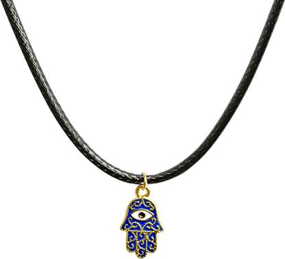 Shubhanjali Blue Evil Eye Pendant Hamsa Hand Necklace for Men and Women Black Thread Chain Crystal Pendant