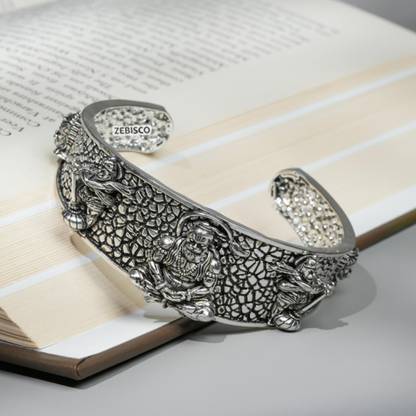 zebisco Hanuman Ji Kada Bracelet Silver Plated For Men and Boys Silver Stainless Steel, Steel, Sterling Silver Locket