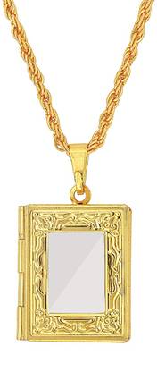 RN Gold plated Exquisite carving mirror book openable photo locket chain pendant Gold-plated Brass Pendant