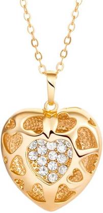 Nilu's Collection Long Chain Gold Color Arabic Necklace With Crystal Heart Pendant Necklace for Women Girls Party Jewlery Metal Pendant