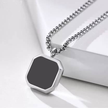 JS Enterprises Silver Square Locket for Men Silver Stainless Steel Pendant