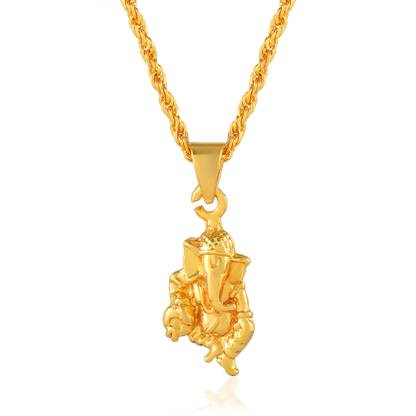 BRBRIK Gold Micron Lord Ganesh ji Blessing Design with Ganpati Bappa Chain Locket Gold-plated Brass Pendant