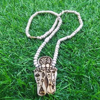 BRAJSTORE 100% Natural Tulsi Mala with Shree Radha Charan Necklace Wood Locket