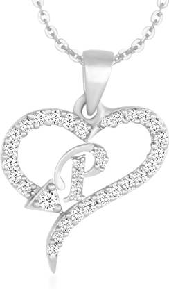 Kanak Jewels Spade shape P Letter Fashion Jewellery Valentine Gift Alphabet Heart Chain Necklace pendant for girls women men boys girlfriend Jewellery Gold-plated Cubic Zirconia Alloy Brass Pendant Rhodium Cubic Zirconia Brass Pendant
