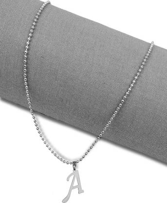 एयरटिक Silver Name English Alphabet 'A' Letter Pendant Locket Necklace With Ball Chain स्टेनलेस स्टील पेंडेंट