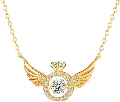 Uniqon Golden Ad Diamond Nug Beating Heart Angel Wings Locket Pendant Necklace Chain Gold-plated Stainless Steel Pendant Set